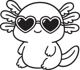 adorable axolotl wearing heart-shaped sunglasses