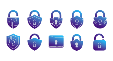 Abstract Illustration of Colorful Security Padlocks and Shields Icons
