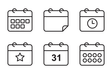 Minimal Calendar Icon Set, Vector Schedule, Reminder, and Date Icons.