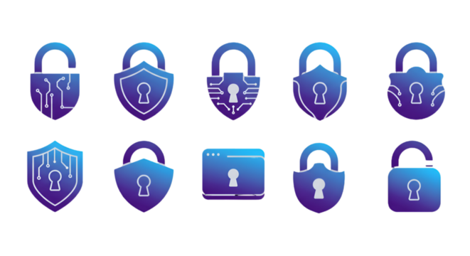 Abstract Illustration of Colorful Security Padlocks and Shields Icons