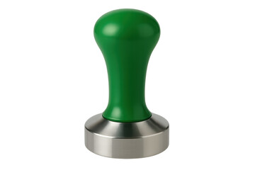 Green coffee tamper with metal base isolated on transparent background, perfect for barista and coffee enthusiasts