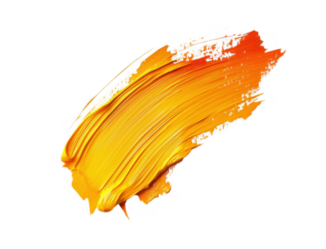 Bold yellow paint brush stroke abstract art on transparent background for creative design