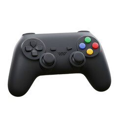 Black Isolated 3D Rendered Game Controller with Colored Buttons on Black