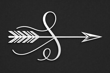 Elegant white arrow symbol with ornate flourish image