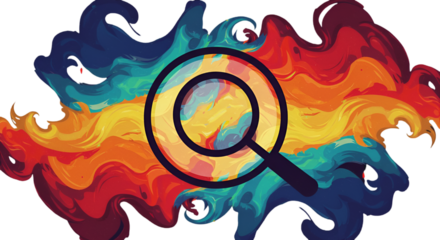 Abstract Illustration Of Magnifying Glass On Colorful Pixelated Background