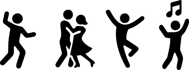 Set of vector icons of dancing people. Adaptation for design of events, parties, applications, fish and posters.