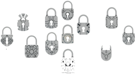 Abstract Illustration Of Multiple Gray Padlocks Isolated On Black Background