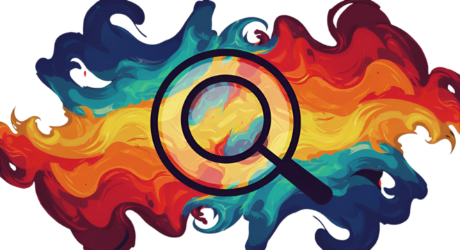 Abstract Illustration Of Magnifying Glass On Colorful Pixelated Background