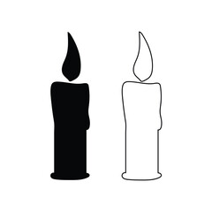 Candle silhouette and line art icon vector isolated on white background 