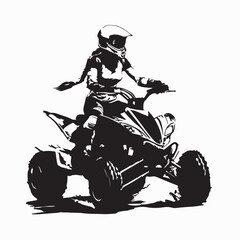 Black and White Vector of Hardworking Girl Riding ATV Quad Bike in Outdoor Scene © Edo