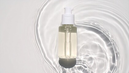 Cosmetic bottle on rippled water