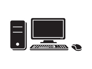 Desktop Computer Setup Silhouette PC Monitor Keyboard Mouse Icon