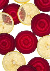 Abstract Sliced Beet And Lemon Isolated On Transparent Background