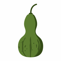 Illustrated Green Gourd with a Slender Neck and Bulbous Base