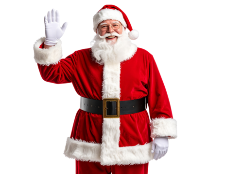 Classic Santa Claus Waving Hand, Front View, Transparent Background