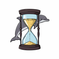 Leaping Dolphin Silhouette Behind Hourglass of Time