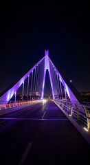 Obraz premium Nighttime Majesty: Purple-Lit Cable-Stayed Bridge, Urban Nightscape