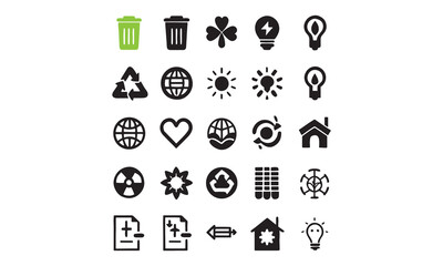 Eco & Green Energy Icons Recycle, Solar, Sustainable Set