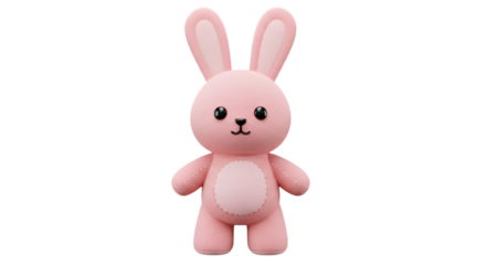 Adorable Pink Plush Rabbit Toy Illustration On Transparent Background