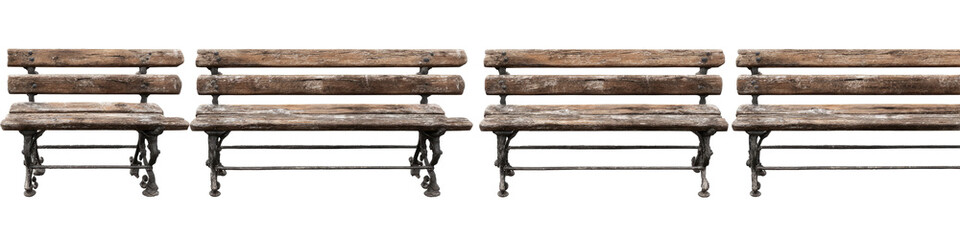 Naklejka premium Multiple weathered wooden park benches