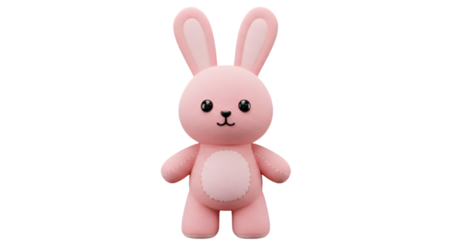 Adorable Pink Plush Rabbit Toy Illustration On Transparent Background