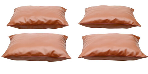 Four brown pillows arrangement on transparent png background