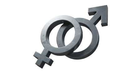 Abstract Metallic Gender Symbols Intertwined on Transparent Background