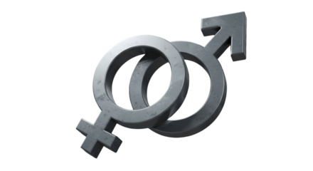 Abstract Metallic Gender Symbols Intertwined on Transparent Background