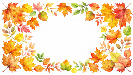 Obraz premium おしゃれな水彩風紅葉の葉の背景素材 16:9サイズ AI生成素材