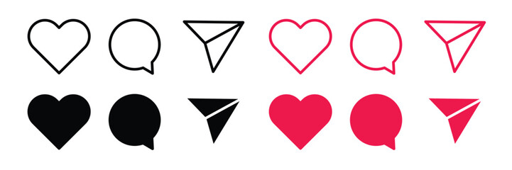 Love, Comment, Send icon set vector. Collection of app navigation icon vector