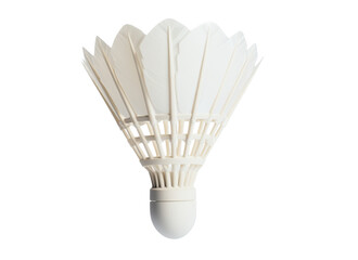 Close up isolated single badminton shuttlecock with white feathers and transparent background