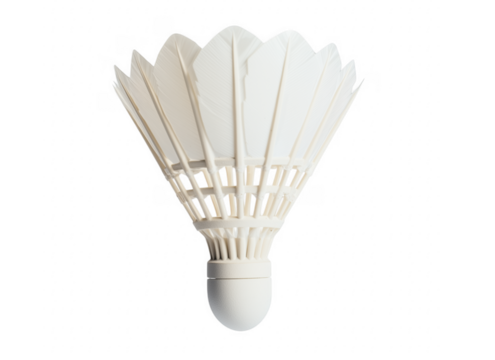 Close up isolated single badminton shuttlecock with white feathers and transparent background