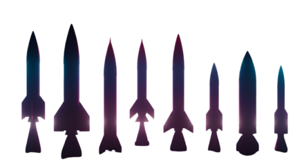 Abstract Illustration Of Silhouette Rockets Launching Against The Black Background