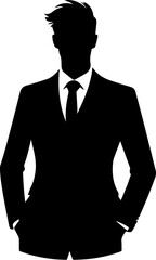 Businessman Silhouette in Suit and Tie Standing Confidently