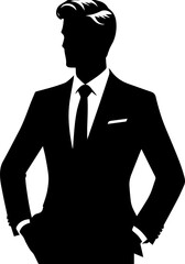 Businessman Silhouette in Suit and Tie Standing Confidently