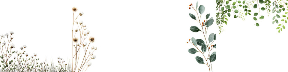 Wild Grass and Eucalyptus Borders, Greenery Design Elements