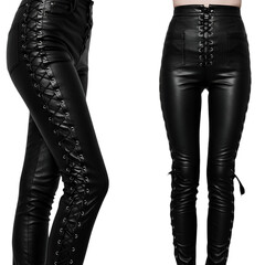 Black Leather Pants Illustration with Lace Detail Isolated on Black Background