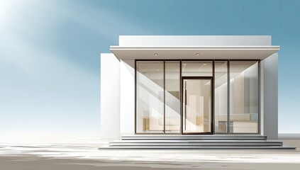 Modern minimalist white building with large windows