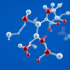 3d rendering of the chemical structure with molecules on blue background, macro view, close-up.