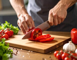 Close-up of finely ground paprika, showcasing its beautiful texture ideal for themes of seasoning, cooking, and gourmet ingredients. Paprika in white background, washing and cutting paprika 