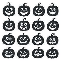 Funny halloween pumpkins silhouette set. Vectors isolated on white background.