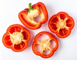 Close-up of finely ground paprika, showcasing its beautiful texture ideal for themes of seasoning, cooking, and gourmet ingredients. Paprika in white background, washing and cutting paprika 