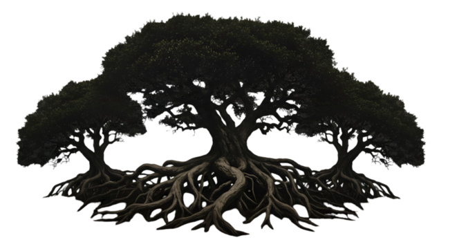 Abstract Silhouette Trees With Roots Transparent Background Illustration