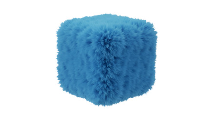 Blue Fluffy Cube 3D Rendered Isolated On Transparent Background Illustration
