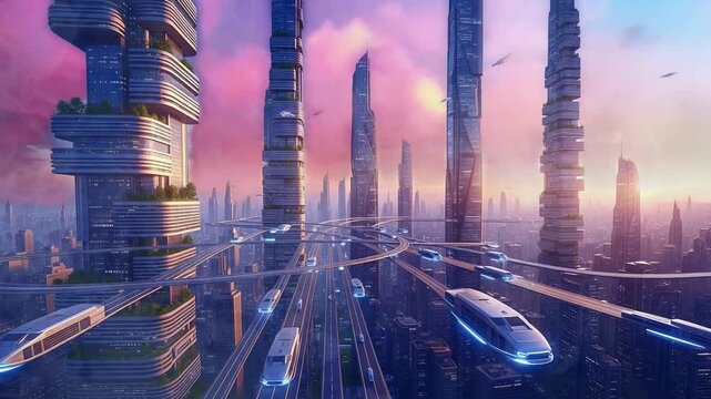 Futuristic City Sunset Timelapse