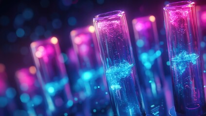 Colorful test tubes with swirling liquids