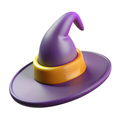 3D Witch Hat Icon - Halloween Symbol, Magic Spell Element, Fantasy Accessory & Spooky Season Illustration on Transparent Background