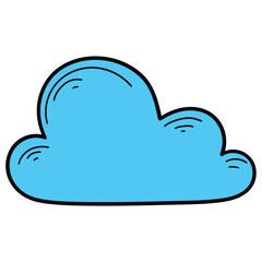 Obraz premium Hand-drawn cartoon blue cloud on a white background.