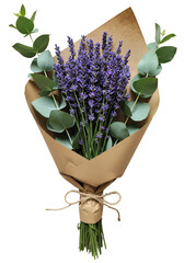 Beautiful Bouquet Of Lavender And Eucalyptus On Transparent Background