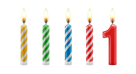 Birthday Candle Illustration With Colorful Flames Isolated Transparent Background